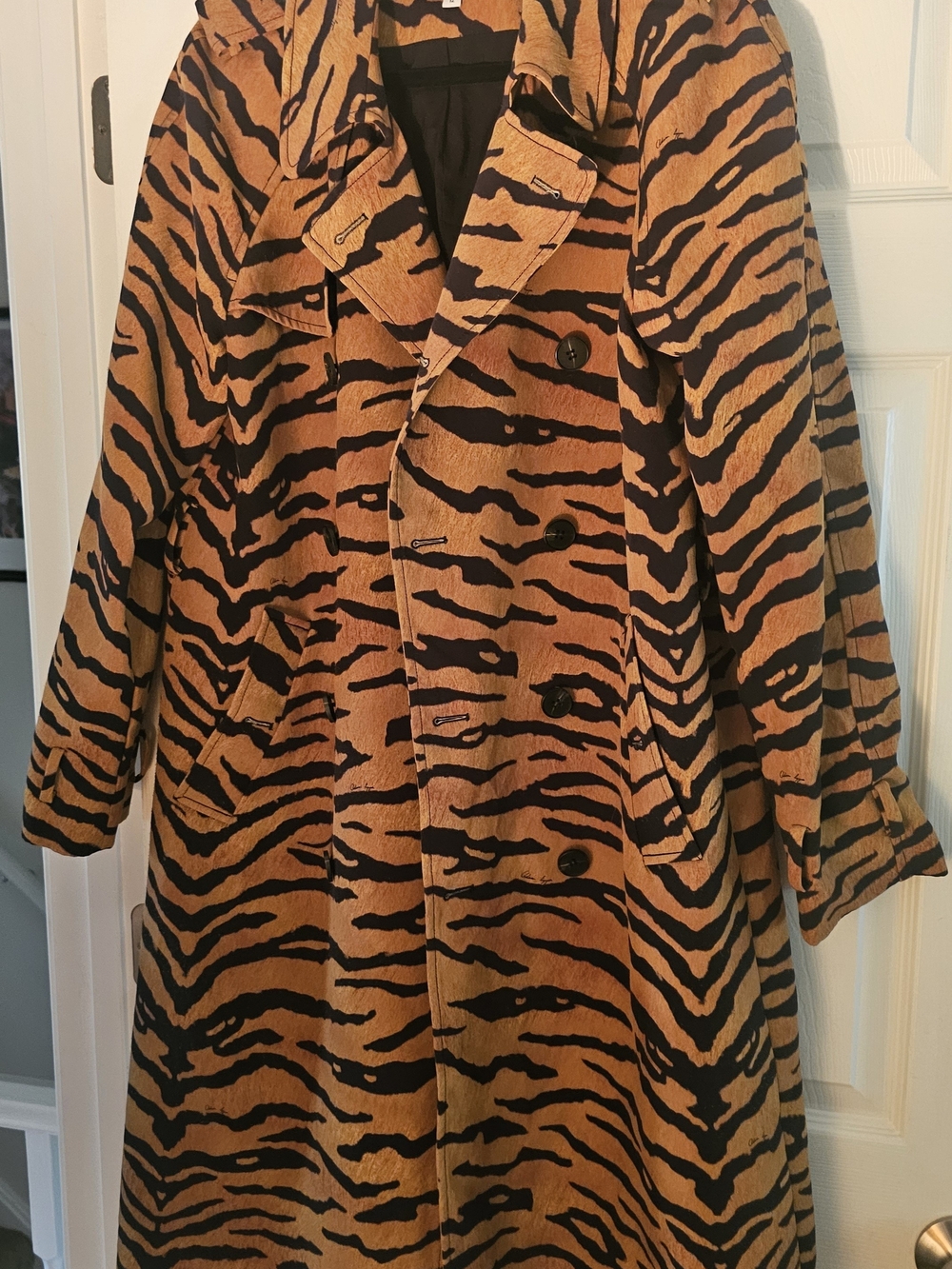 Adam Lippes Tiger-Stripe Trench Coat in Tan & Black